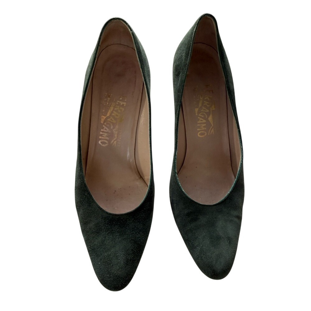 Salvatore Ferragamo Forest Green Suede Pumps Made in Italy 8B EUC
